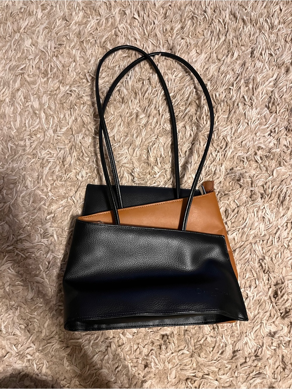 Cleo & Patek Paris Black Tan Colorblock Asymmetrical Leather Purse Parisian - Picture 2 of 12